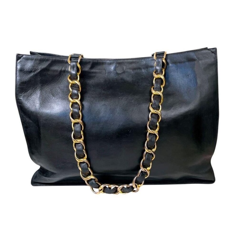 Authentic CHANEL Jumbo XL Shopping Tote Timeless Classic Black Lambskin Vintage - Picture 6 of 13
